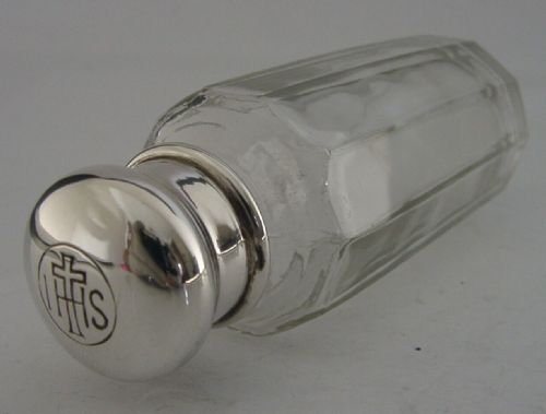 English Religious Sterling Silver Glass Holy Communion Wine Flask Bottle 1962