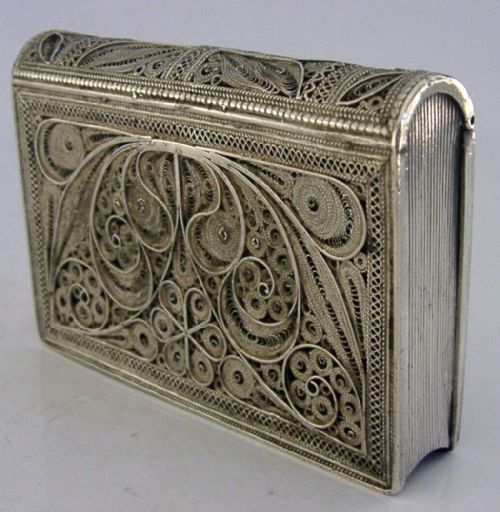 Beautiful Rare Solid Silver Filigree Novelty Book Box C1900 Antique 88g