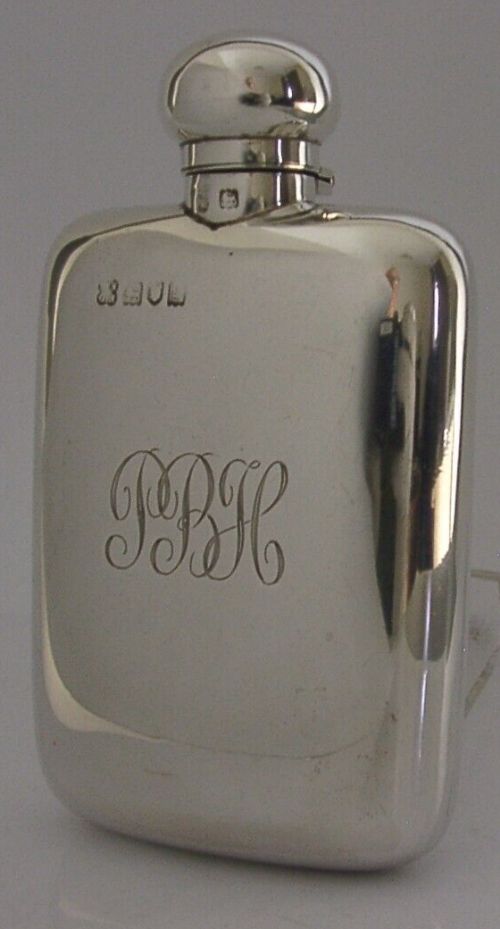 ENGLISH STERLING SILVER SPIRIT HIP FLASK 1902 HUNTING SHOOTING 104g