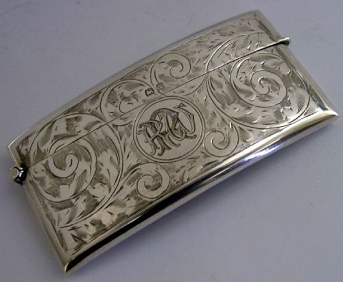 Mint English Antique Solid Silver Curved Card Case 1920 Birmingham