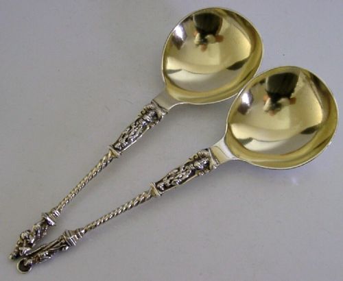 Pair of Victorian English Apostle Serving Spoons Sterling Siver 1878 Antique 110g