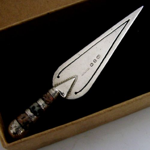 Antique Sterling Silver Scottish Agate Bookmark Page Marker 1898 Victorian Boxed