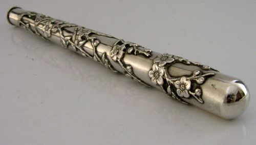 Mint Chinese Export Silver Walking Stick Cane Umbrella Handle C1890 Antique