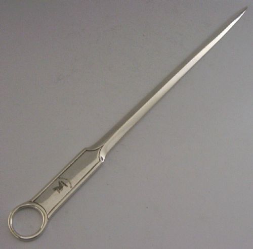 Lentaigne Family Crested Sterling Silver Skewer Letter Opener 1828 Antique 104g