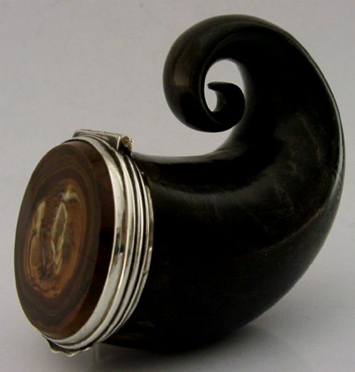Mint Rare Scottish Solid Silver Horn Agate Snuff Box C1800 Antique 76g Georgian