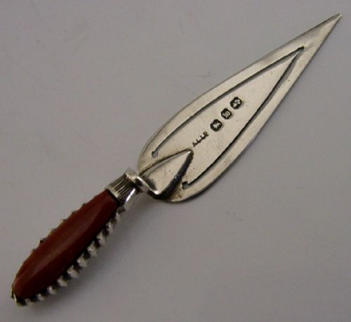 Victorian Sterling Silver Agate Trowel Bookmark Page Marker 1896 Antique