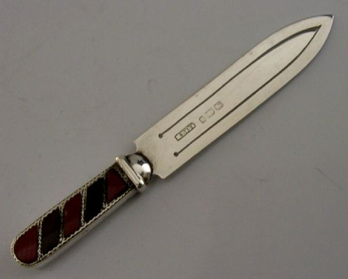 Rare Victorian Sterling Silver Agate Bookmark Page Marker 1896 Antique