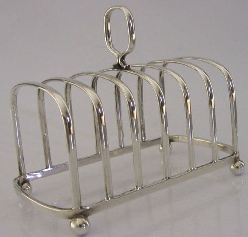 Heavy 144g English Sterling Silver Six Slice Toast Rack 1937 Antique Art Deco