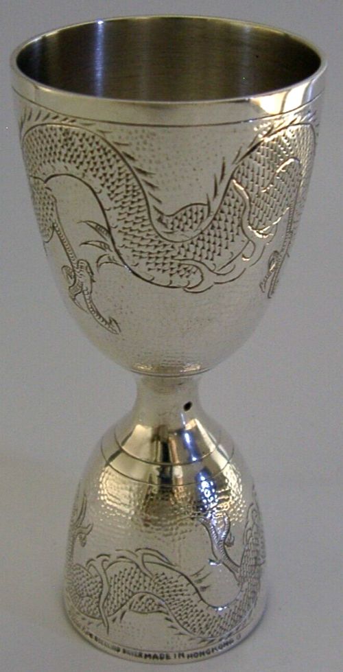SUPERB CHINESE EXPORT STERLING SILVER DOUBLE ENDED JIGGER MEASURE c1920 BARWARE