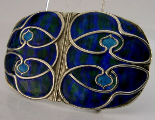 Stunning Rare English Sterling Silver Enamel Belt Buckle 1903 Arts & Crafts