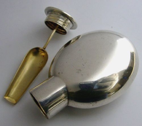 Unusual 800 Solid Silver Snuff Bottle & Scoop C1920 Antique