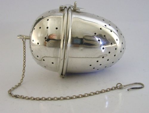 Rare Very Large Solid Silver Large Tea Ball Egg Infuser Strainer C1900 Antique