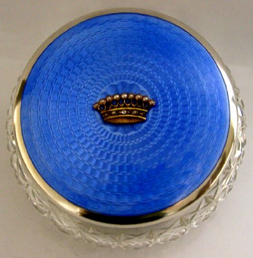 Stunning Viscountess Sterling Silver Blue Enamel Pearls Jar Box Pot 1934 350g