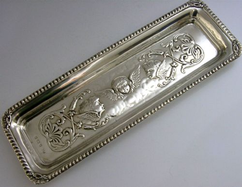 Beautiful Sterling Silver Reynolds Angels Desk Pen Tray Dish 1904 Antique 92g