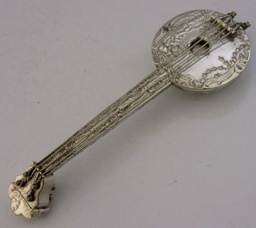 Rare Solid Silver Mandolin Scent Bottle 1900 Musical Instrument Antique 5.25inch