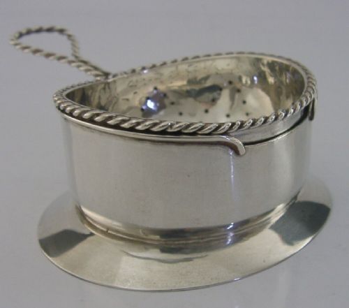 Stunning Solid Silver Tea Strainer and Drip Bowl Stand C1950 Arts & Crafts 52g