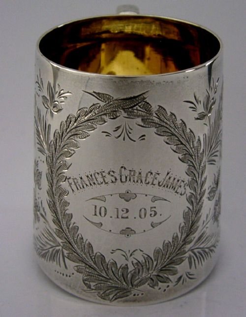 James Family Antique Sterling Silver Mug Christening Cup 1903 Edwardian 90g
