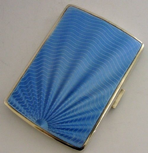 Stunning Sterling Silver Blue Enamel Cigarette Case 1936 Antique Art Deco
