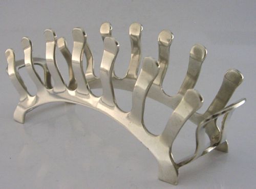 Unusual Backbone Sterling Silver Six Slice Toast Rack 1949 Antique 92g Art Deco