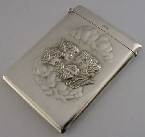 Beautiful English Sterling Silver Reynolds Angels Card Case 1910 Antique