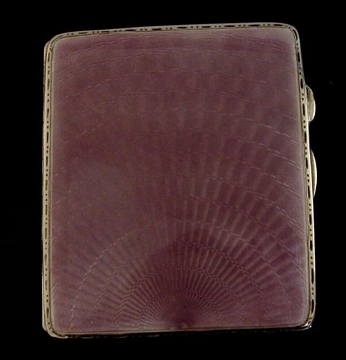 STUNNING STERLING SILVER PURPLE ENAMEL CIGARETTE CASE 1932 ANTIQUE ART DECO