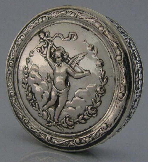 GERMAN ANTIQUE 800 SOLID SILVER CHERUB BOX c1900 GERMANY 44g
