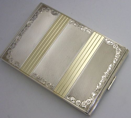 Czechoslovakian 900 Solid Silver & Gold Cigarette Case C1940s Art Deco 154g