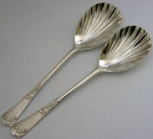 Beautiful Pair of Edwardian Sterling Silver Serving Spoons 1905 Antique 87g