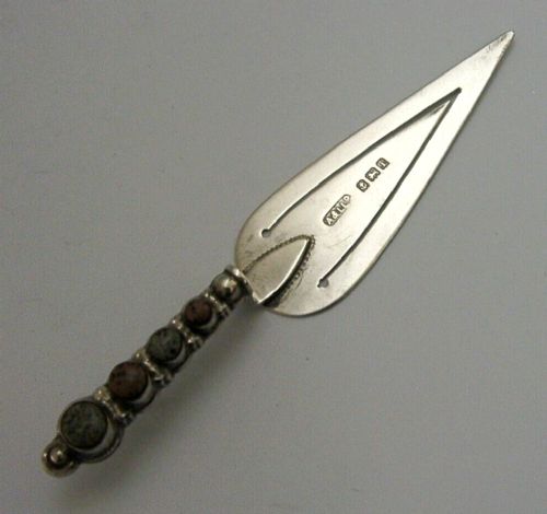 RARE STERLING SILVER HARDSTONE BOOKMARK PAGE MARKER 1908 ANTIQUE