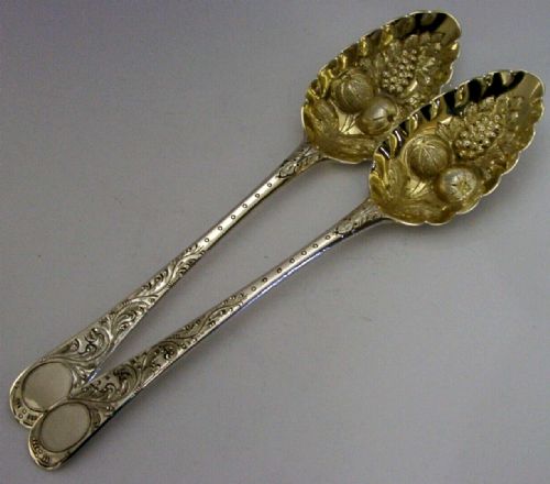 Pair of Bateman Antique Sterling Silver Berry Serving Spoons 1794 Antique Georgian 126g