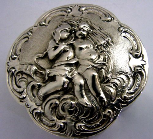 Beautiful German Antique 800 Solid Silver Cherubs Box C1900 Germany 52g