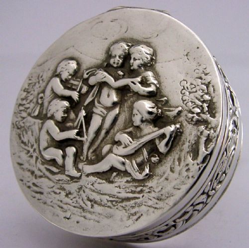 Beautiful 72g Antique 800 Solid Silver Musical Cherubs Box C1900 Germany