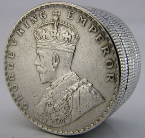 Indian Solid Silver Rupee Stacked Secret Stash Coin Box C1920 Antique Novelty
