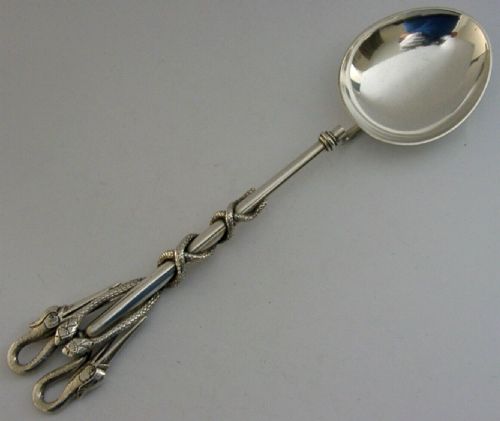 Stunning Huge 112g Solid Silver Roman Replica Serving Spoon C1920 Animals