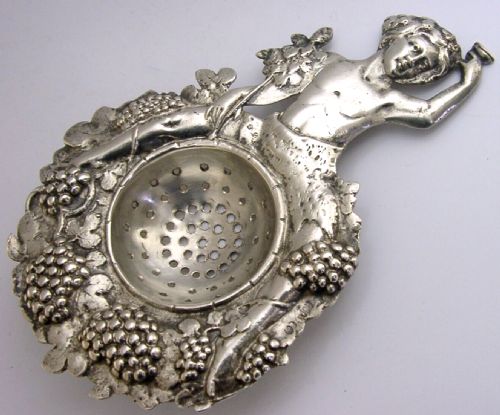 Rare Beautiful German Solid Silver Wine or Tea Strainer C1900 Antique 62g
