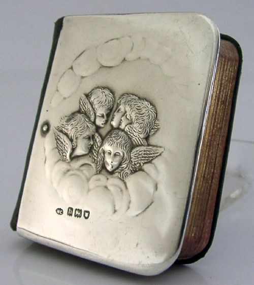 ENGLISH STERLING SILVER REYNOLDS ANGELS PRAYER BOOK 1903 RELIGIOUS ANTIQUE