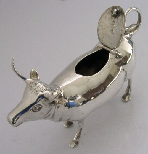 NOVELTY RARE SOLID SILVER COW CREAMER CREAM JUG c1910 ANTIQUE ANIMAL