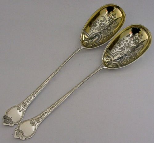 Beautiful Pair of Victorian Sterling Siver Serving Spoons 1890 Antique Bristol 102g