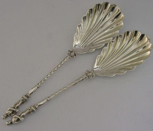 Pair of Victorian English Sterling Silver Figural Serving Spoons 1896 Antique 96g