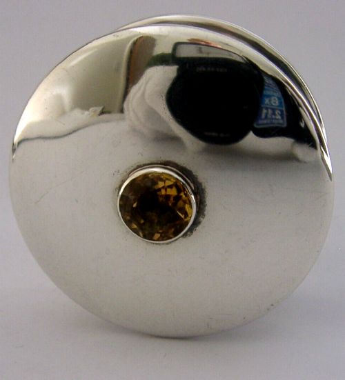 ROBB BALLATER CITRINE SET SOLID STERLING SILVER TRINKET PILL BOX 1904 ANTIQUE