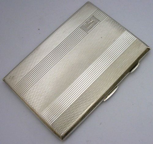 Heavy 188g English Sterling Silver Engine Turned Cigarette Case 1945 Art Deco