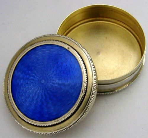 Stunning French Solid Silver Blue Enamel Box C1900 Antique