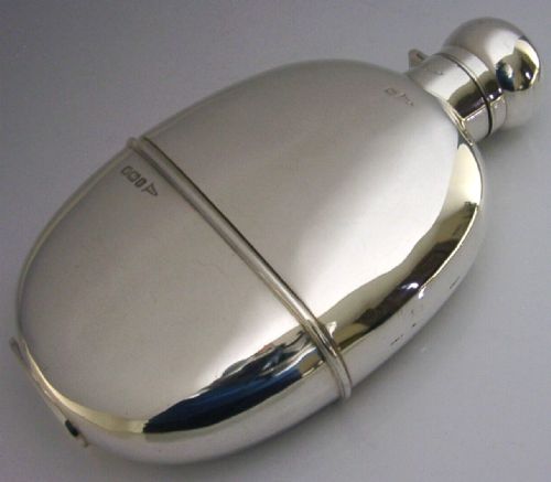 Large English Sterling Silver Spirit Hip Flask 1911 Hunting Shooting 294g