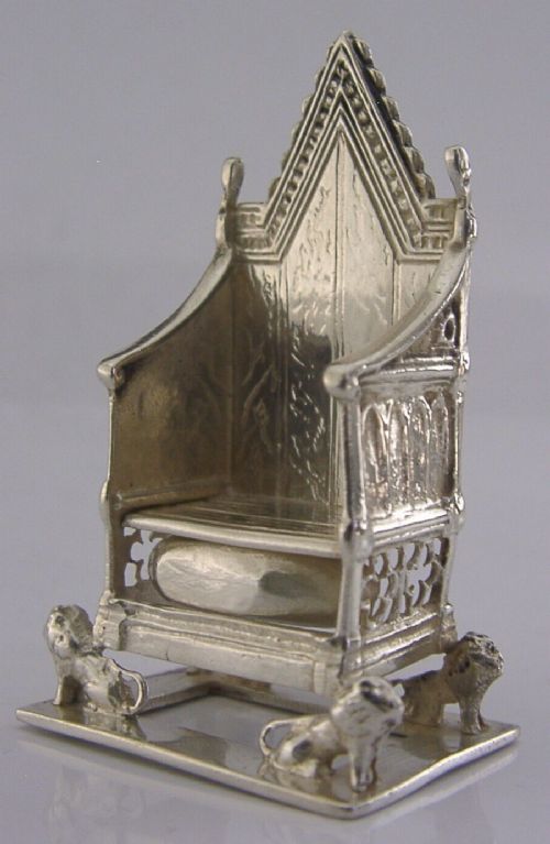 EDWARD VII SOLID SILVER MINIATURE CORONATION CHAIR 1901 ROYALTY ANTIQUE