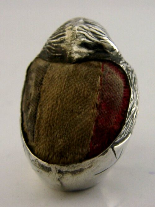 RARE S MORDAN 1908 STERLING SILVER RED WHITE BLUE CHICK PIN CUSHION SEWING