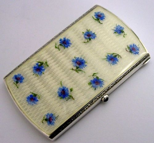 Superb Sterling Silver Enamel Flower Ladies Cheroot Cigarette Case 1905 Antique