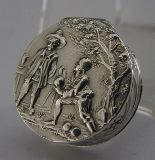 GERMAN HANAU SOLID SILVER BOWLING PILL BOX 1913 SPORTING ANTIQUE