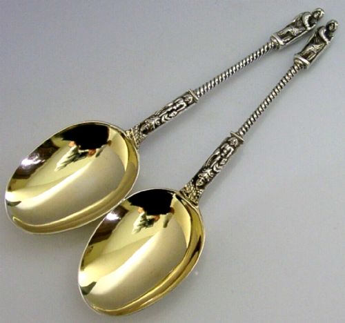 Victorian English Apostle Serving Spoons Sterling Silver 1891 Antique 98g