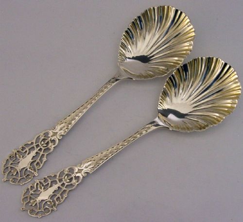 Pair of Beautiful Edwardian Sterling Silver Serving Spoons 1903 Antique 61g