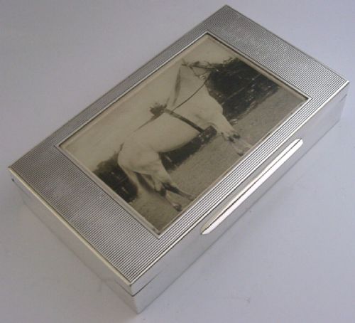 Superb Sterling Silver Horse Riding Cigar Case Box 1950 Fox Hunting Riding